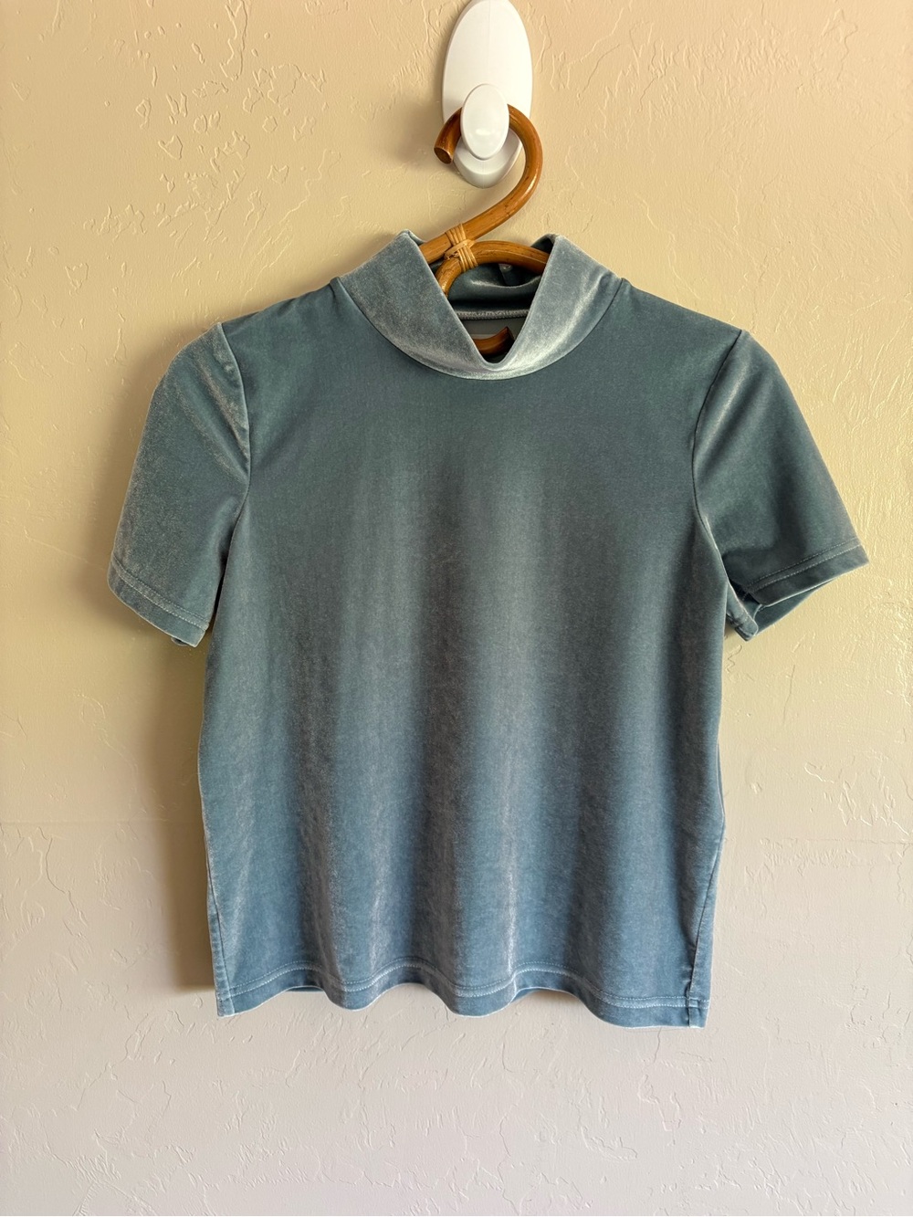 Madewell Velvet Mock Neck Short Sleeve Tee Shirt Blue Horizon Size XS H2606